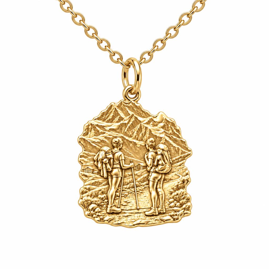 Mountain Trail Best Friends Charm Necklace Set – 18K gold, front view