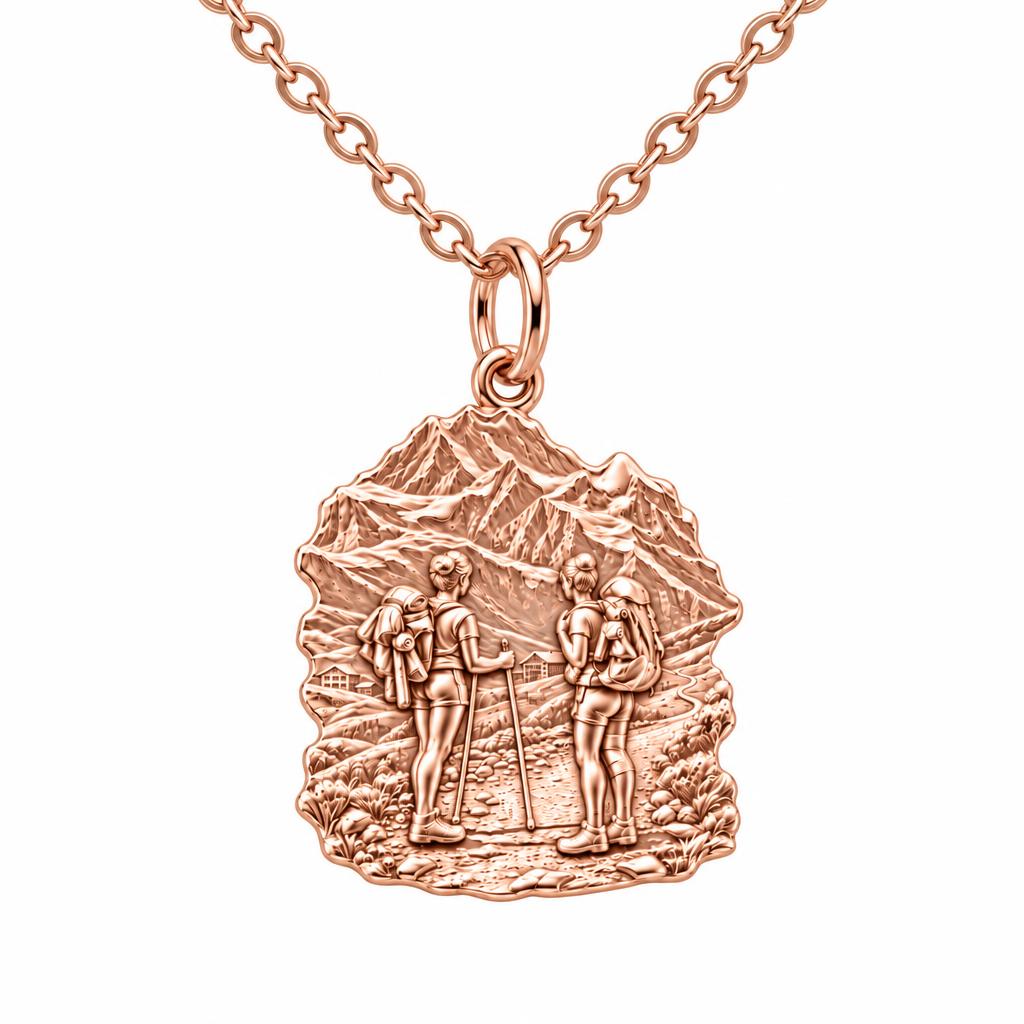 Mountain Trail Best Friends Charm Necklace Set – rose gold, front view