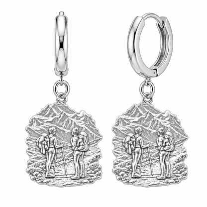 Mountain Trail Best Friends Huggie Charm Earrings – silver, front view