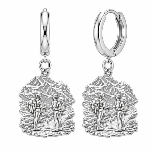 Mountain Trail Best Friends Huggie Charm Earrings – silver, front view
