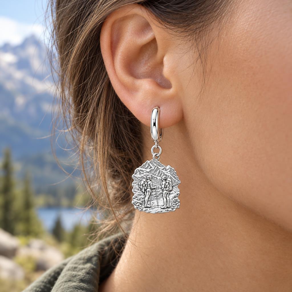 Mountain Trail Best Friends Huggie Charm Earrings – worn / in use