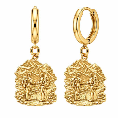 Mountain Trail Best Friends Huggie Charm Earrings – 18K gold, front view