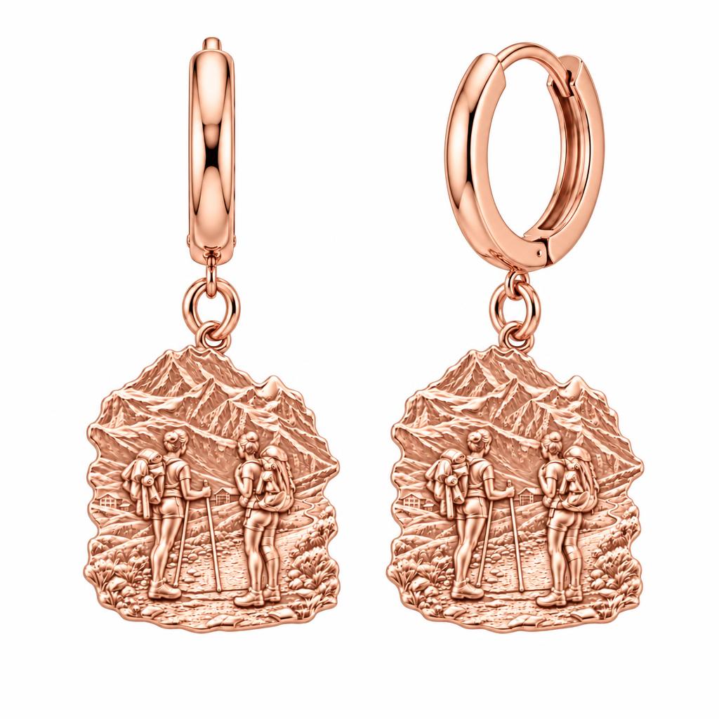 Mountain Trail Best Friends Huggie Charm Earrings – rose gold, front view