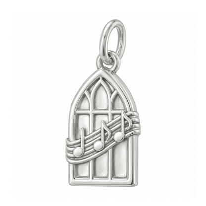 Music Notes and Church Window Charm — Silver — 50-works-silver-20260916-167