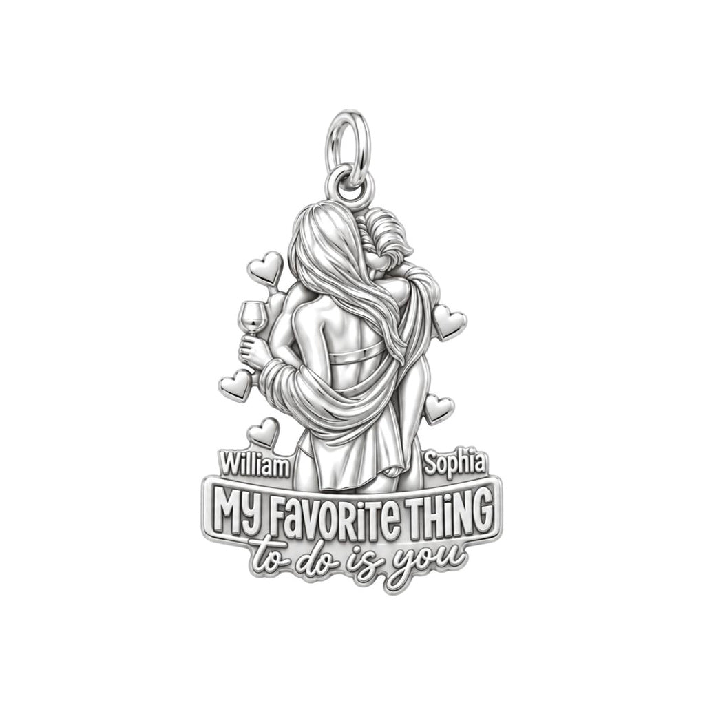 My Favorite Thing Charm Bracelet – Personalized Couple Gift – silver plated 3 cm charm, front view