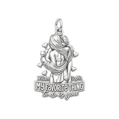 My Favorite Thing Charm Bracelet – Personalized Couple Gift – silver plated 3 cm charm, front view