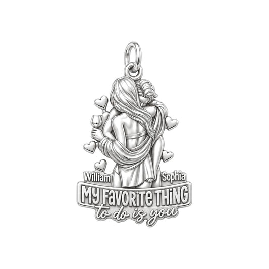 My Favorite Thing Charm Bracelet – Personalized Couple Gift – silver plated 3 cm charm, front view