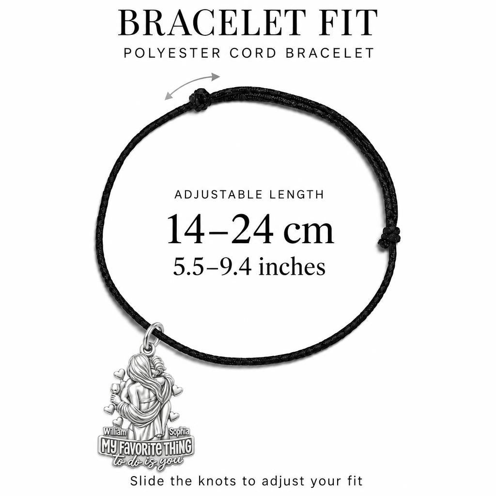 My Favorite Thing Charm Bracelet – Personalized Couple Gift – adjustable black cord bracelet, 14–24 cm