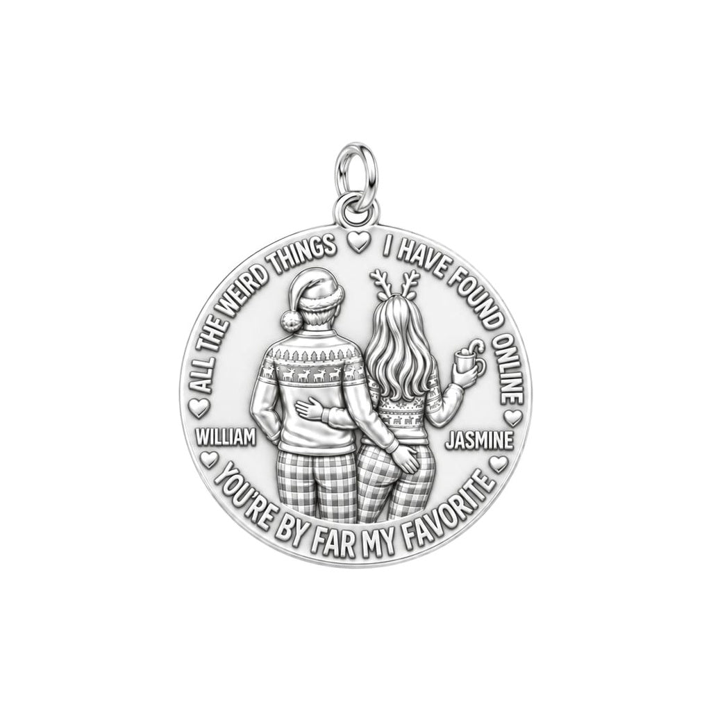 My Favorite Weird Find Charm Bracelet – Personalized Couple Gift – silver plated 2 cm charm, front view