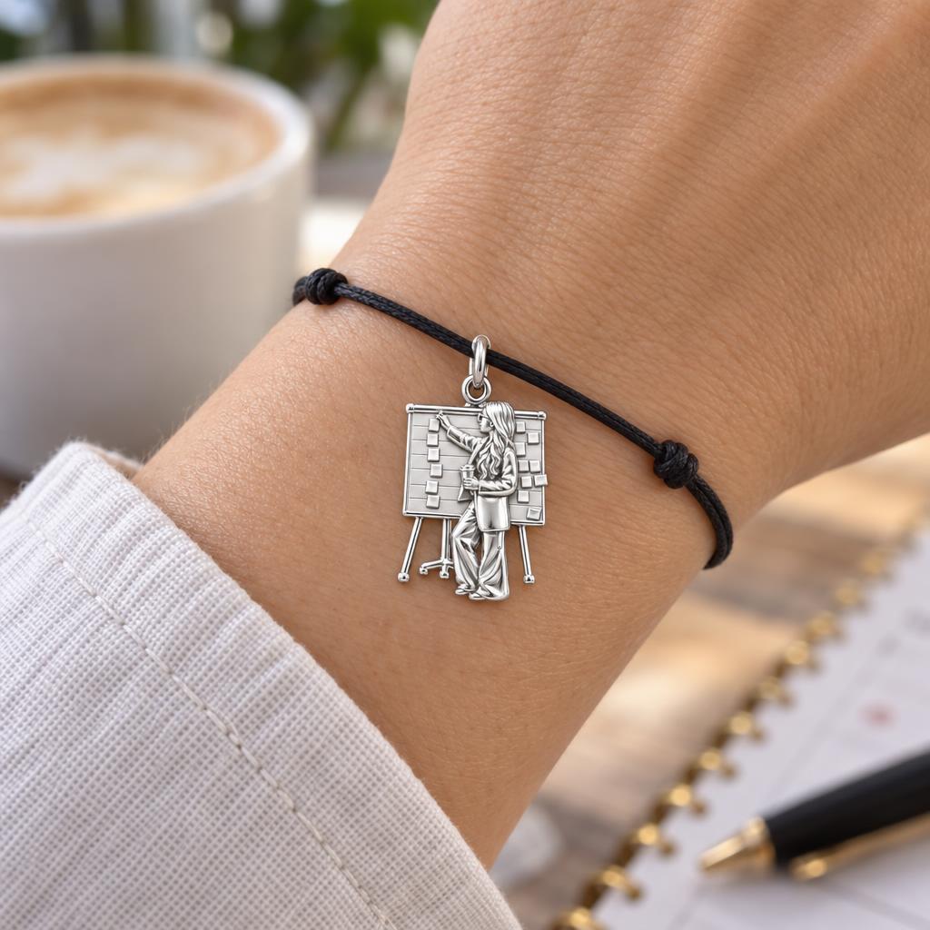 My GirlBoss Charm Bracelet – Personalized Woman Gift – worn on the wrist on a black cord bracelet