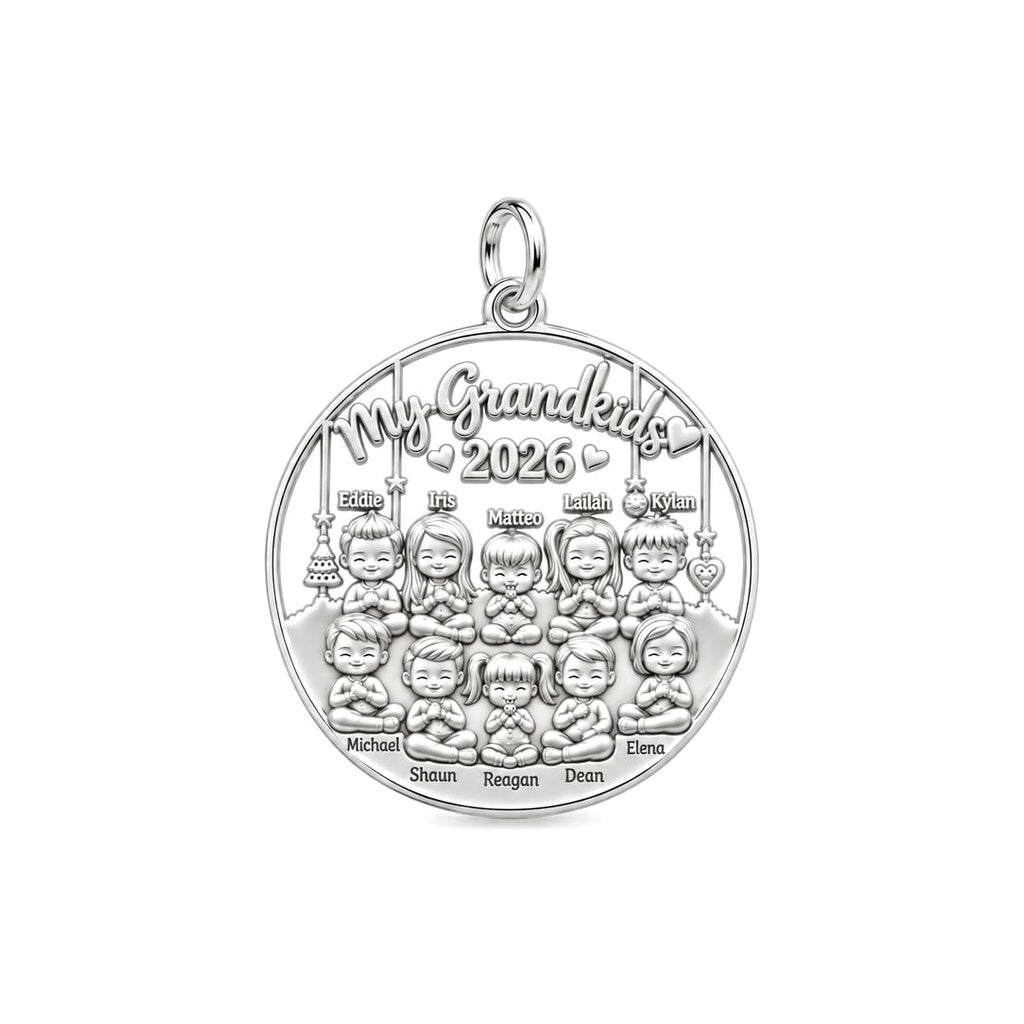 My Grandkids Circle of Love Charm Bracelet – Personalized Nana Gift – silver plated 3 cm charm, front view