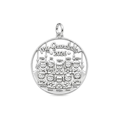My Grandkids Circle of Love Charm Bracelet – Personalized Nana Gift – silver plated 3 cm charm, front view
