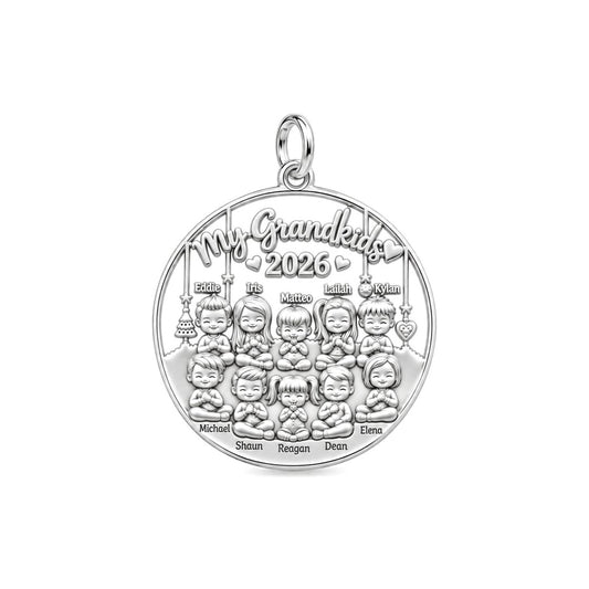My Grandkids Circle of Love Charm Bracelet – Personalized Nana Gift – silver plated 3 cm charm, front view