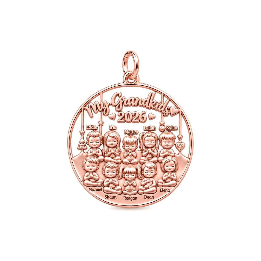 My Grandkids Circle of Love Charm Bracelet – Personalized Nana Gift – rose gold 3 cm charm, front view