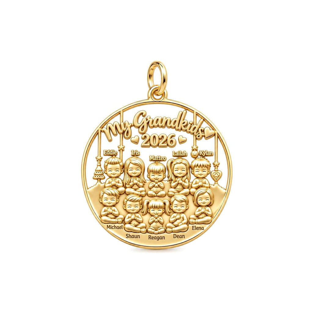 My Grandkids Circle of Love Charm Bracelet – Personalized Nana Gift – 18K gold plated 3 cm charm, front view