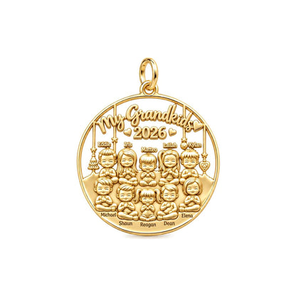 My Grandkids Circle of Love Charm Bracelet – Personalized Nana Gift – 18K gold plated 3 cm charm, front view