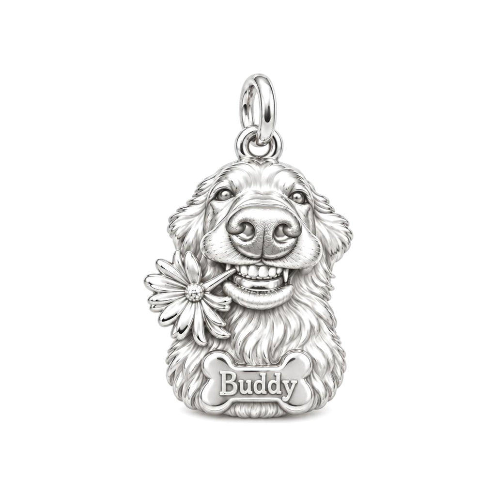 My Silly Dog Portrait Charm Bracelet – Personalized Dog Mom Gift – silver charm, front view