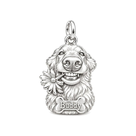 My Silly Dog Portrait Charm Bracelet – Personalized Dog Mom Gift – silver charm, front view