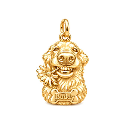 My Silly Dog Portrait Charm Bracelet – Personalized Dog Mom Gift – 18K gold charm, front view