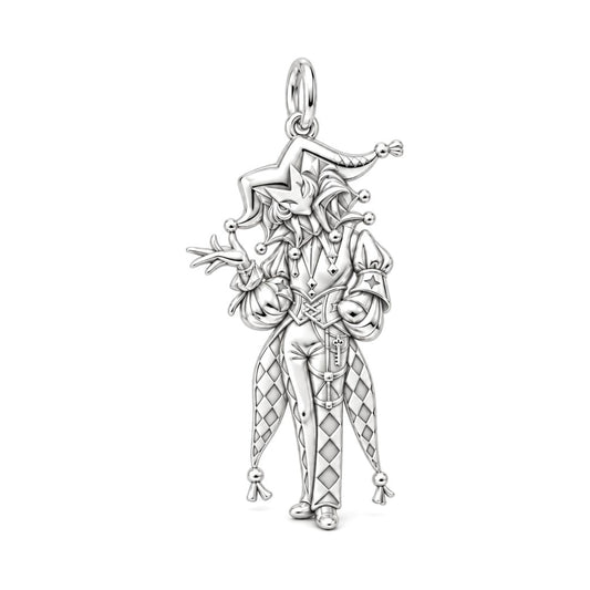 Mystic Court Jester Charm Bracelet – Personalized Artist Gift – silver charm, front view