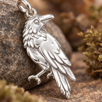 Mystic Raven Sentinel Charm Bracelet – Personalized Nature Gift – macro detail of the charm