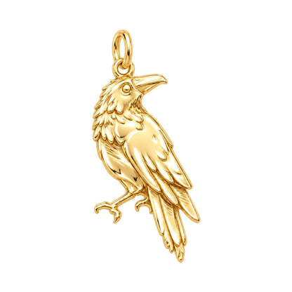 Mystic Raven Sentinel Charm Bracelet – Personalized Nature Gift – 18K gold charm, front view