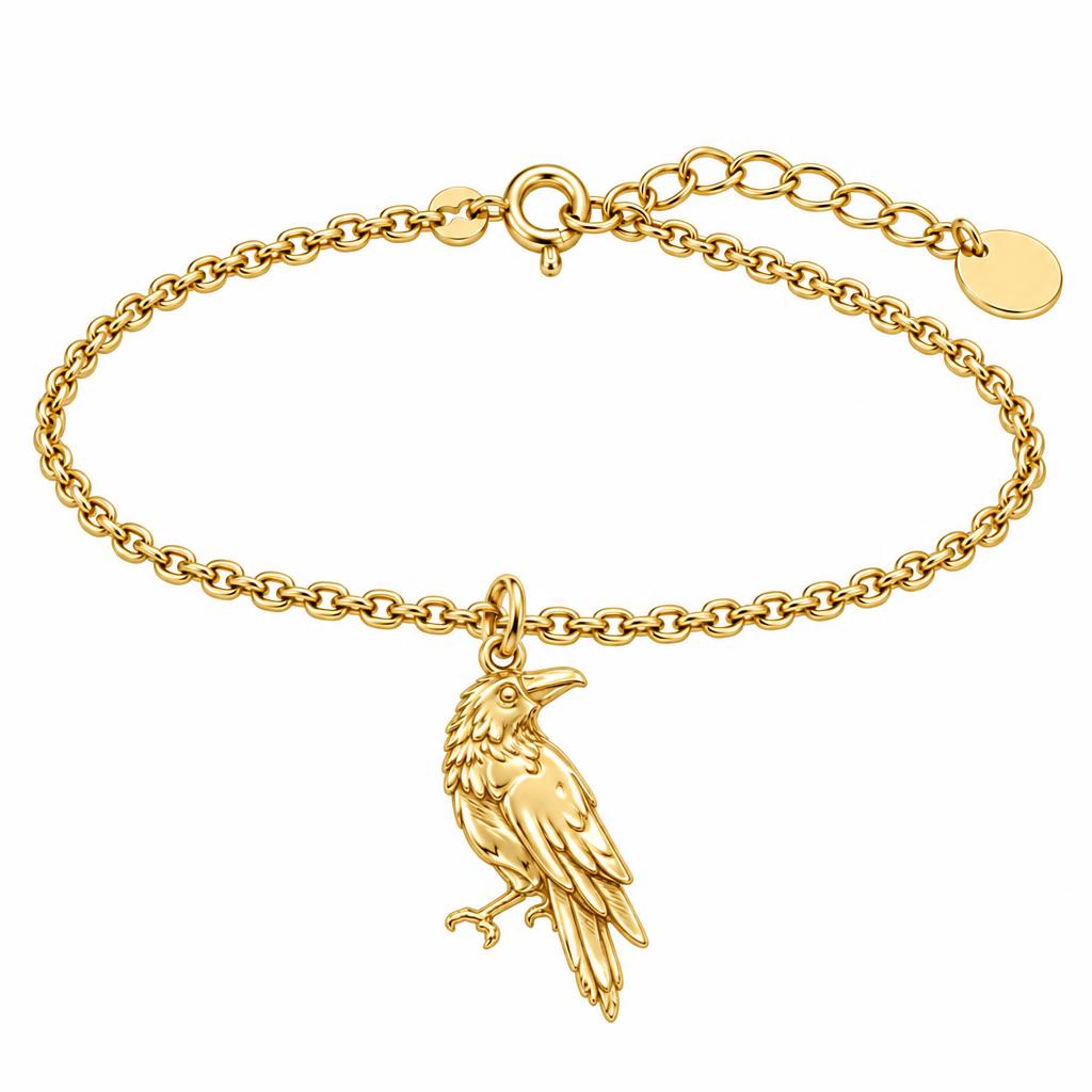 Mystic Raven Sentinel Charm Bracelet Set – 18K gold, front view