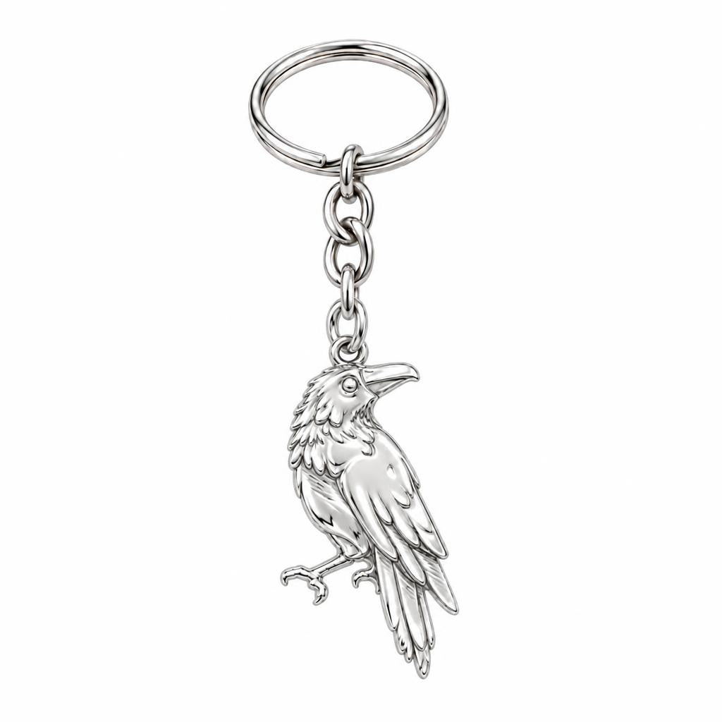 Mystic Raven Sentinel Charm Keychain – silver, front view