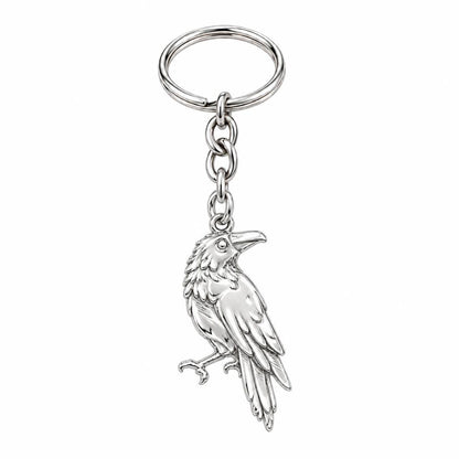 Mystic Raven Sentinel Charm Keychain – silver, front view