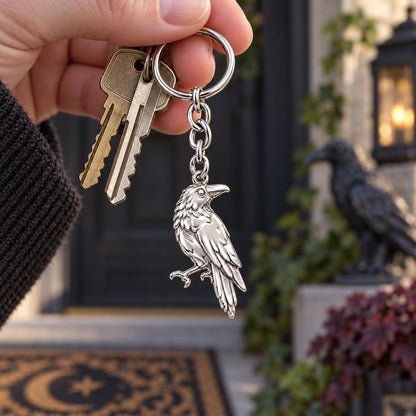 Mystic Raven Sentinel Charm Keychain – worn / in use