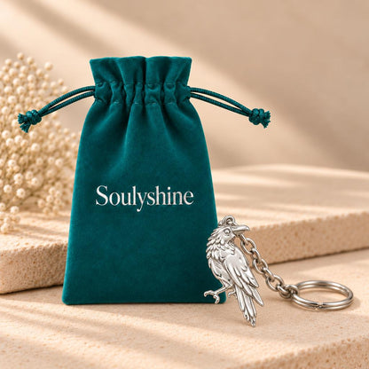 Mystic Raven Sentinel Charm Keychain – Soulyshine velvet gift pouch