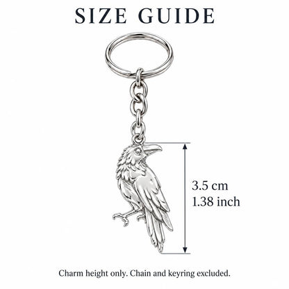 Mystic Raven Sentinel Charm Keychain – size guide, 3.5 cm (1.38 in) charm, chain and keyring excluded