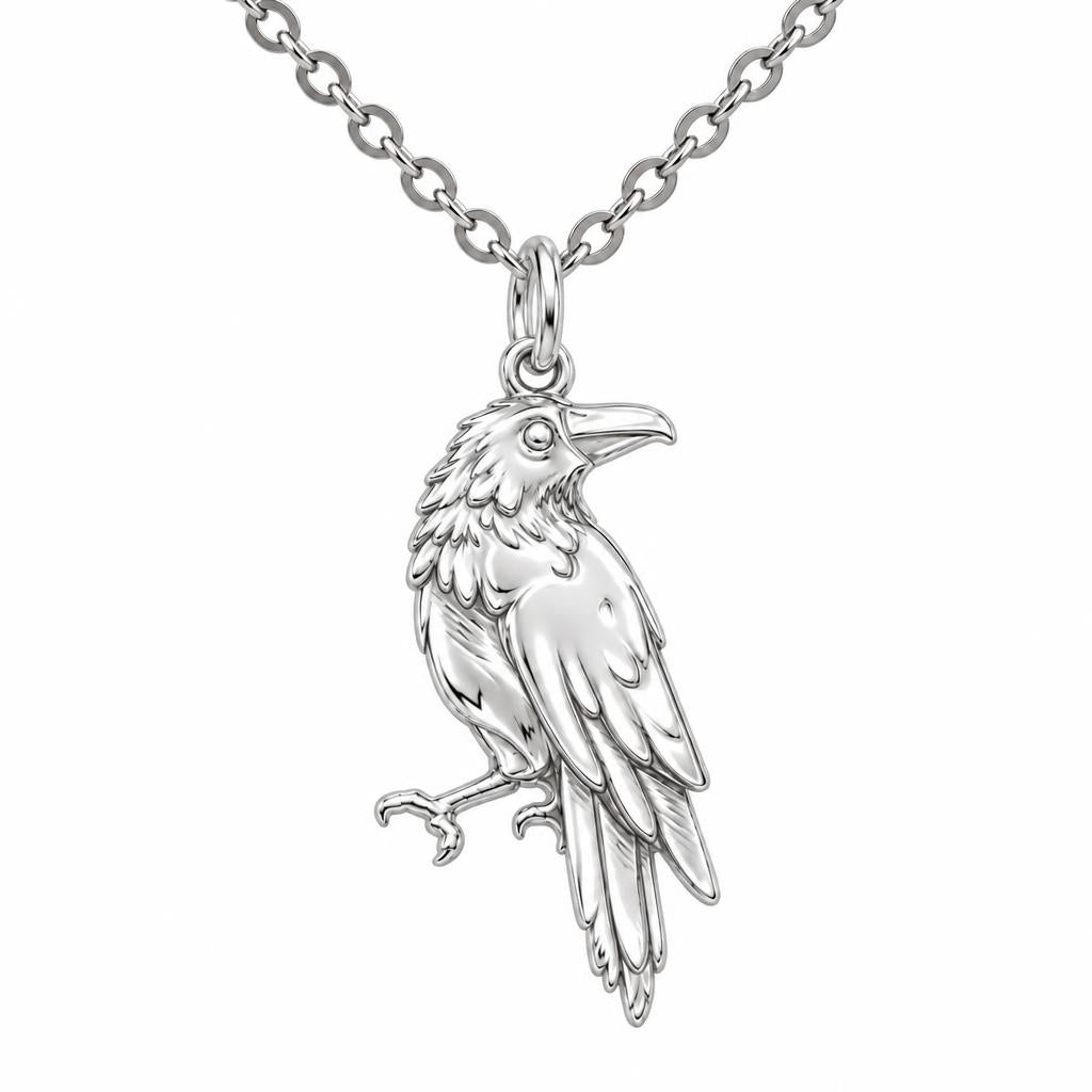 Mystic Raven Sentinel Charm Necklace Set – silver, front view