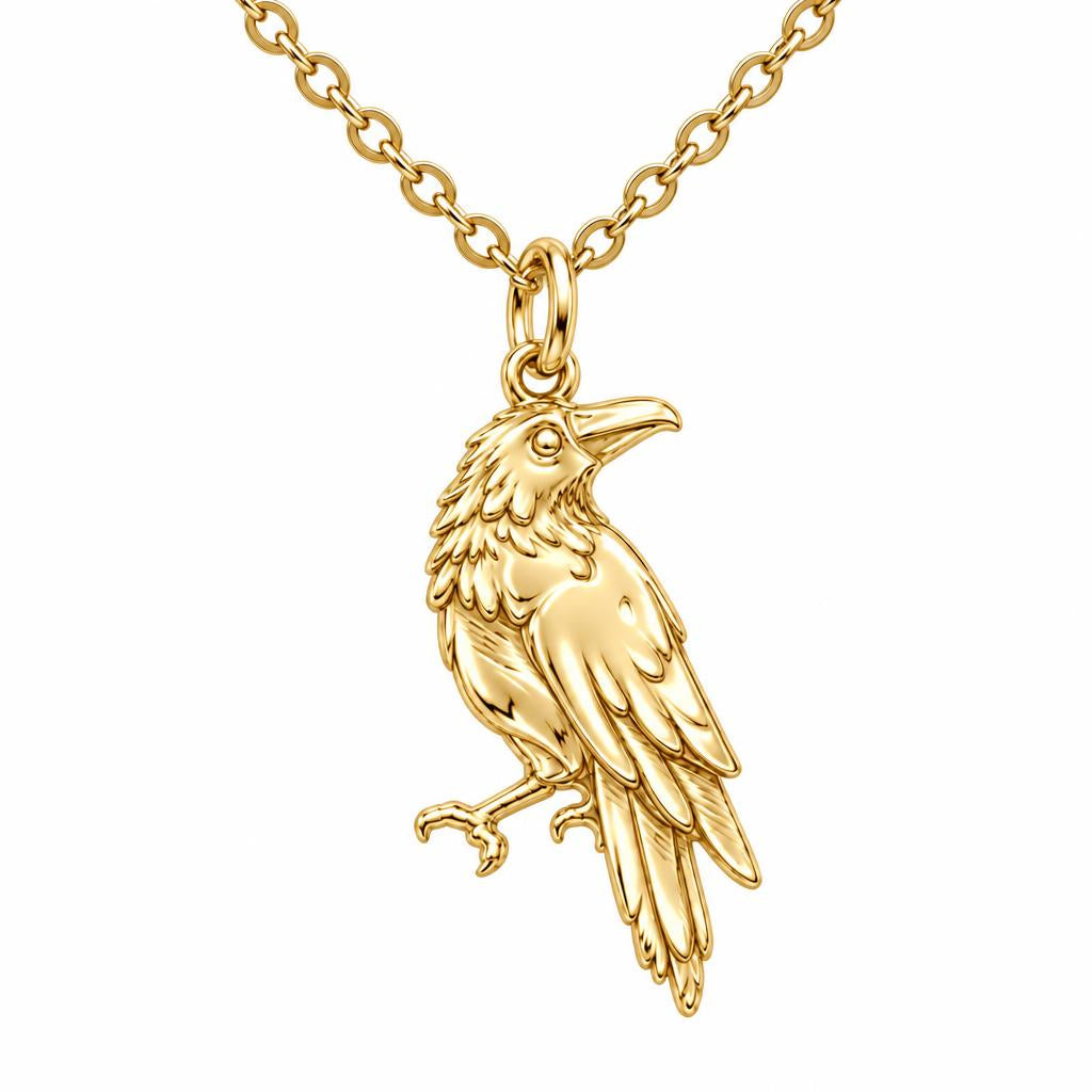 Mystic Raven Sentinel Charm Necklace Set – 18K gold, front view