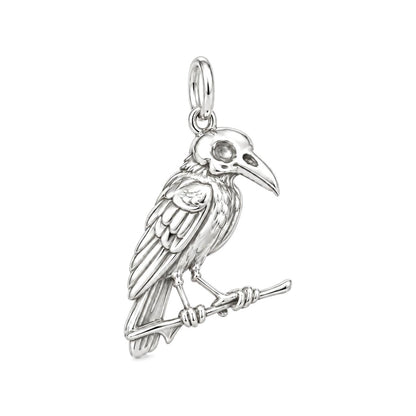Mystic Raven Skull Charm Bracelet – Personalized Goth Gift – silver charm, front view