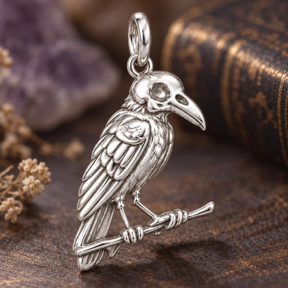 Mystic Raven Skull Charm Bracelet – Personalized Goth Gift – macro detail of the charm