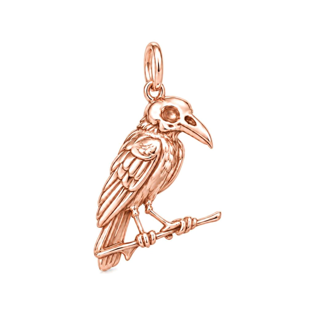 Mystic Raven Skull Charm Bracelet – Personalized Goth Gift – rose gold charm, front view