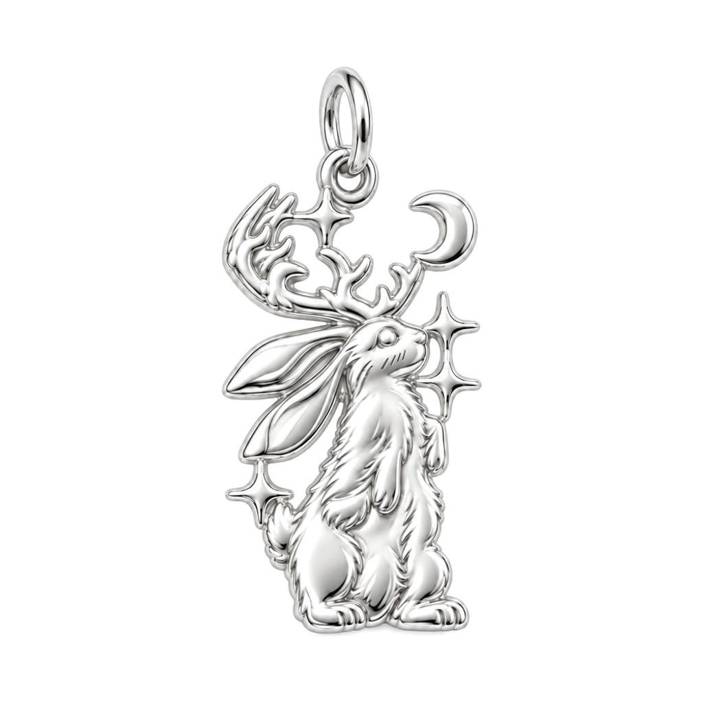 Mystical Jackalope Moon Charm Bracelet – Personalized Mom Gift – silver charm, front view