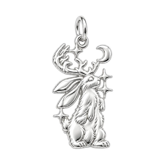 Mystical Jackalope Moon Charm Bracelet – Personalized Mom Gift – silver charm, front view