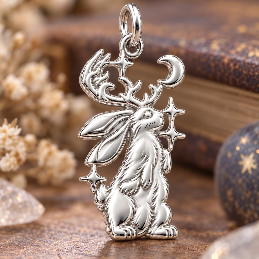 Mystical Jackalope Moon Charm Bracelet – Personalized Mom Gift – macro detail of the charm