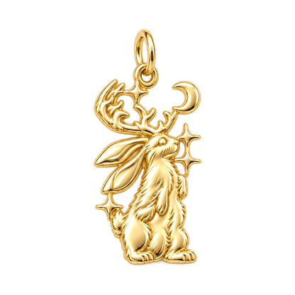 Mystical Jackalope Moon Charm Bracelet – Personalized Mom Gift – 18K gold charm, front view
