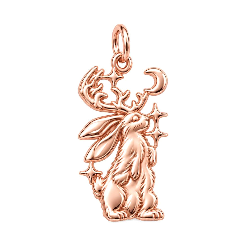 Mystical Jackalope Moon Charm Bracelet – Personalized Mom Gift – rose gold charm, front view