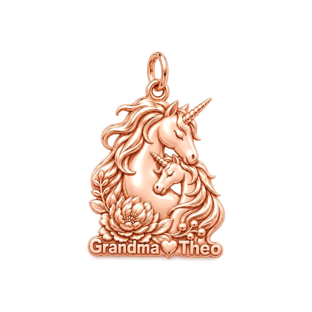 Mystical Unicorn Bond Charm Bracelet – Personalized Granddaughter Gift – rose gold 3 cm charm, front view