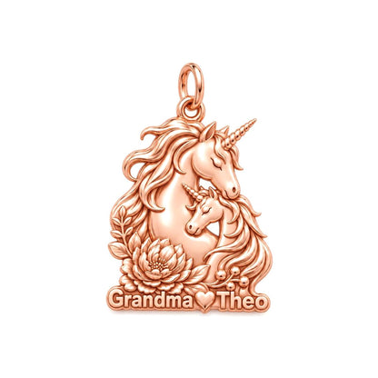 Mystical Unicorn Bond Charm Bracelet – Personalized Granddaughter Gift – rose gold 3 cm charm, front view
