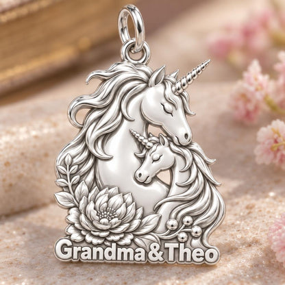 Mystical Unicorn Bond Charm Bracelet – Personalized Granddaughter Gift – macro detail of the charm