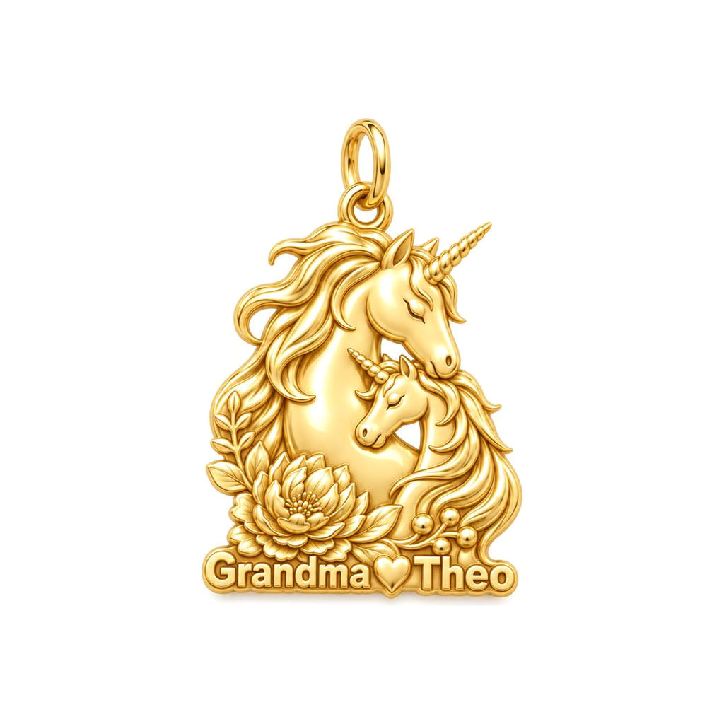 Mystical Unicorn Bond Charm Bracelet – Personalized Granddaughter Gift – 18K gold plated 3 cm charm, front view