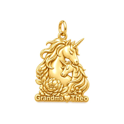 Mystical Unicorn Bond Charm Bracelet – Personalized Granddaughter Gift – 18K gold plated 3 cm charm, front view