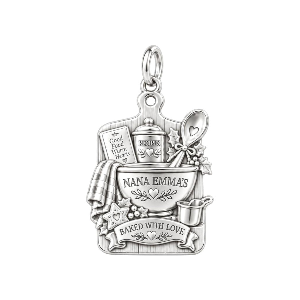 Nana's Heartfelt Kitchen Charm Bracelet – Personalized Gift – silver plated 3 cm charm, front view