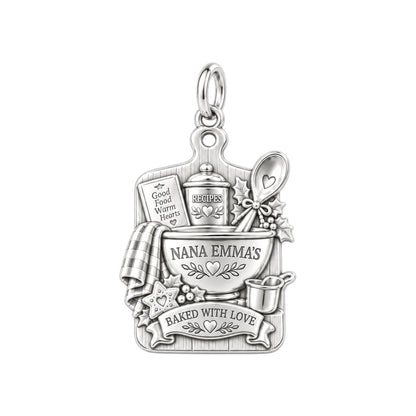 Nana's Heartfelt Kitchen Charm Bracelet – Personalized Gift – silver plated 3 cm charm, front view