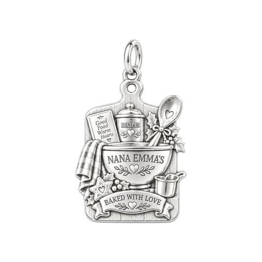 Nana's Heartfelt Kitchen Charm Bracelet – Personalized Gift – silver plated 3 cm charm, front view